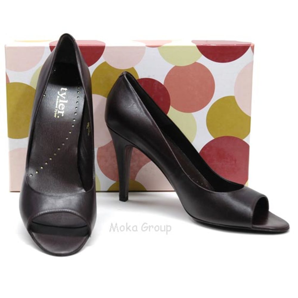 Richard Tyler Rumba Brown Leather Open Toe Pumps 10 New
